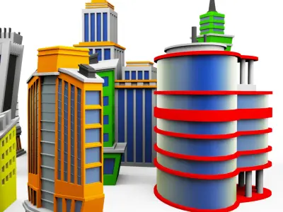 Buildings skyscraper cartoon pack 3D model