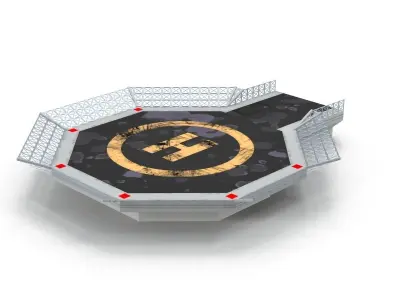 Helipad 3 octagon with gold logo Low-poly 3D model
