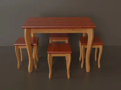 Simple set of kitchen furniture Low-poly 3D model