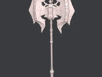 Double-Headed War Axe with Flames Low-poly 3D model