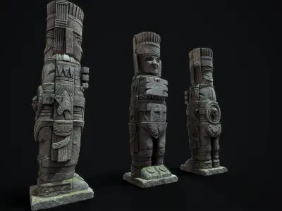 Statue Aztec Atlante Tula Low-poly 3D model