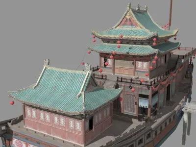 Ancient Chinese merchant ships Low-poly 3D model