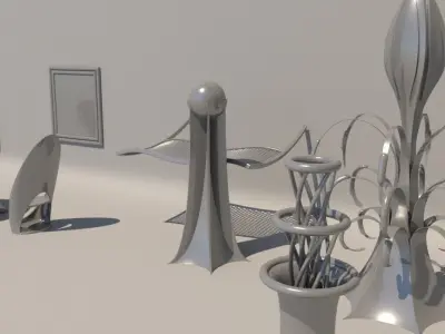 Furniture and decorations Low-poly 3D model