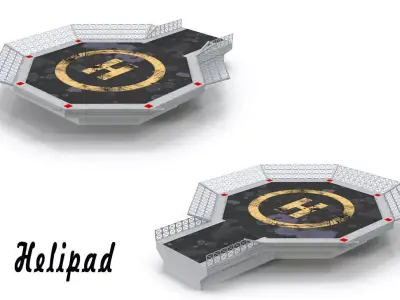 Helipad 3 octagon with gold logo Low-poly 3D model