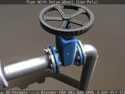 Pipe With Valve Wheel Low-Poly Low-poly 3D model