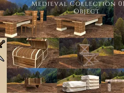  3D Medieval Collection 01- 10 Object model Low-poly 3D model
