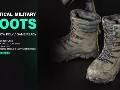 Tactical Military Boots Low Poly Game Ready PBR Low-poly 3D model