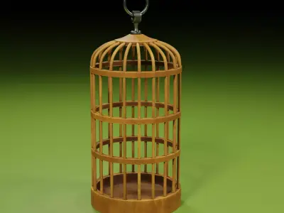 Birdcage 3 wooden bird cage Free 3D model