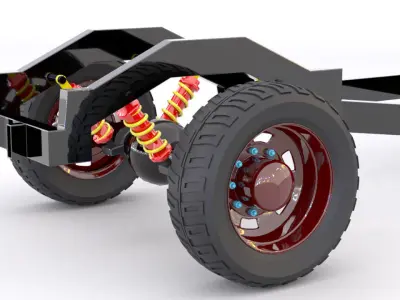 Simple Truck chassis Frame with Springs and wheels Heavy Duty Low-poly 3D model