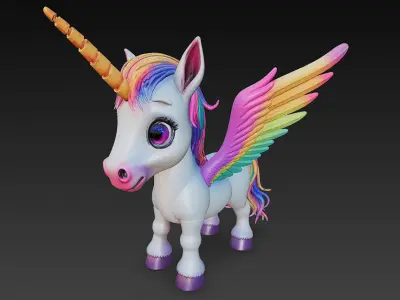 Unicorn Pony Rainbow Realistic 3D Model Basic - Low Poly Low-poly 3D model