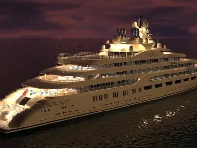 Dilbar Superyacht Night Scene 3D model