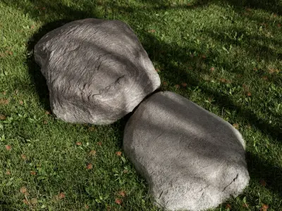  Two Cool Toned Smooth Round Large Rock Boulder Models 