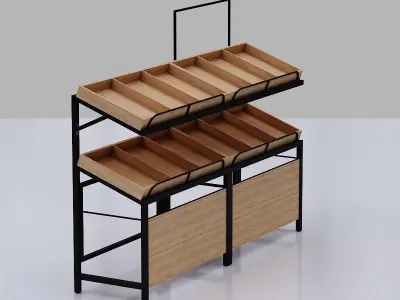 Stall model wooden display shelf with shelves Low-poly 3D model