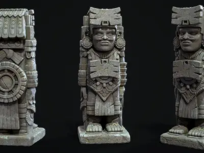 Statue Aztec Warrior Low-poly 3D model