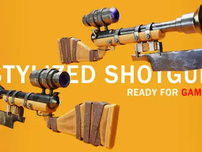Stylized shotgun for game Low-poly 3D model