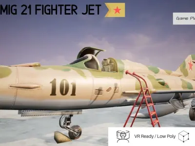 MiG 21 - Rigged and Animated - with Interior - M4 Low-poly 3D model