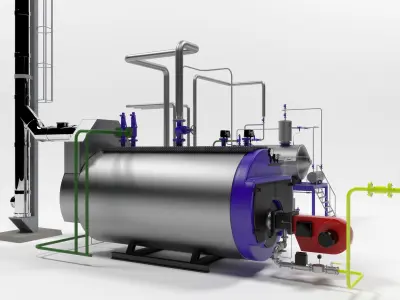 Steam boiler plant with equipment 3D model