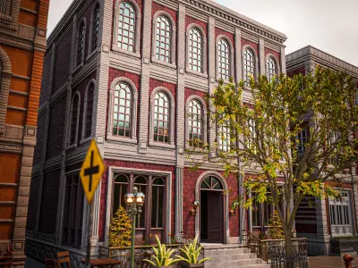 MODULAR BUILDING WITH INTERIOR KITBASH 03 Low-poly 3D model