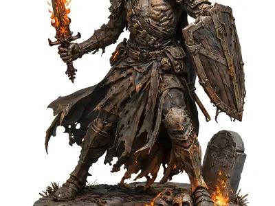 Zombie King of the Burning Grave Undead Warrior STL Miniature 3D print model