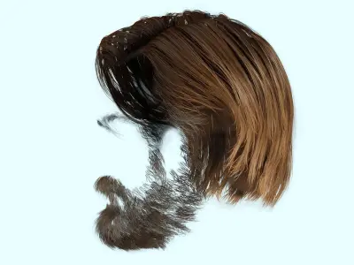 Classic Side Part Hair - Mustache - Beard Low-Poly Low-poly 3D model
