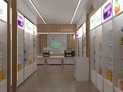 Modern Pharmacy Interior Clean Retail Medical Store Design Low-poly 3D model
