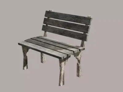 Realistic Low Poly Wooden Bench 3D Asset Outdoor Environments Low-poly 3D model