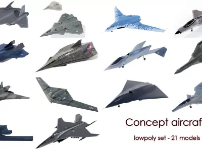 Concept generic future aircraft set - 24 airplanes 3D Model Collection