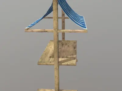 Booth wooden table with striped awning Free low-poly 3D model