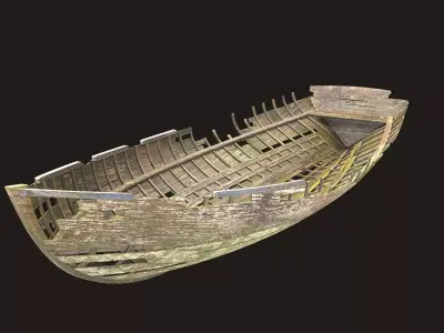 Destroyed wooden boat Low-poly 3D model
