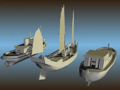 3 Low Poly Classic Boats Low-poly 3D model