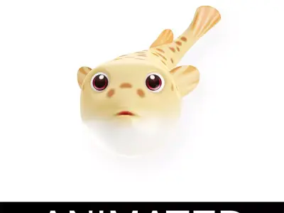 White Spotted Puffer Fish Animated  Low-poly 3D model