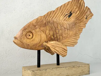 Rustic Teak Fish Sculpture 3D model