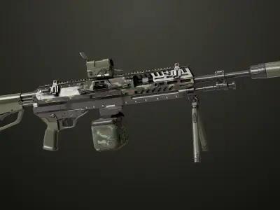 Machine Gun 14 Military Green All PBR Unity UE Low-poly 3D model