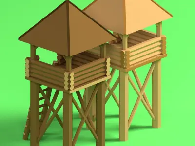Low Poly Wood Tower 3 Low-poly 3D model