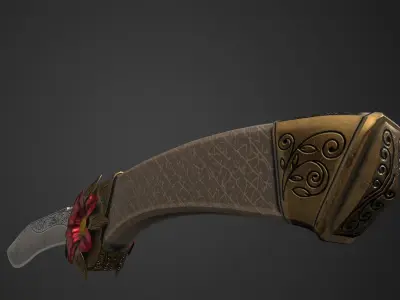 Combat knife Scarlet flower Low-poly 3D model