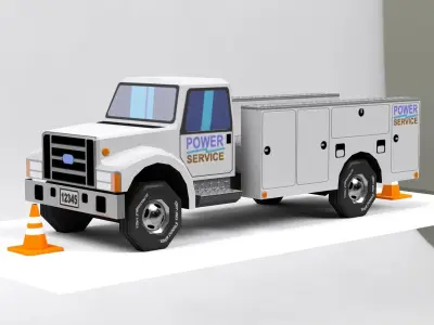 Low Poly VR Toonish Service Utility Truck Low-poly 3D model