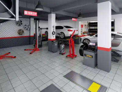 Auto repair shop Low-poly 3D model