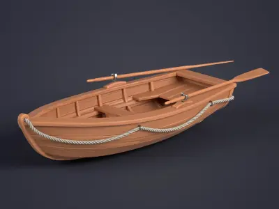 Stylized Wooden Fishing Boat Low-poly 3D model