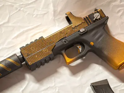 Futuristic Pistol Minos Gold Skin PBR Low-poly 3D model