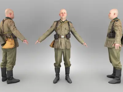 German Wehrmacht soldier ready for animation 423 Low-poly 3D model