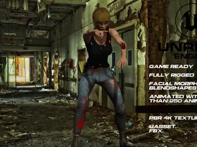 Zombie full rigged - game ready - animated Low-poly 3D model