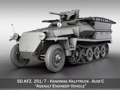 SD KFZ 251 7 Ausf C - Hanomag Pioneer Assault bridge 3D model
