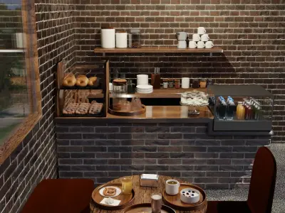 Kitchen and Coffee Pack - dishware food drinks and furniture set Free 3D model