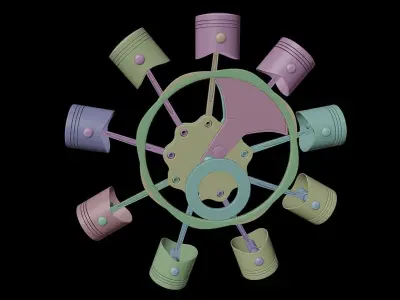 Pistons and Mechanism for Radial Motor 3D model