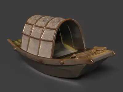 Chinese wooden boat  figure  Low-poly 3D model
