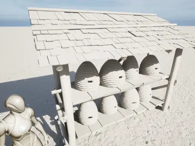 Medieval honey bee hive rack Low-poly 3D model