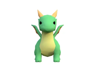 Green Cartoon Dragon Character Low-poly 3D model
