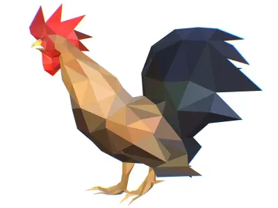 Animated Cock Lowpoly Art Style Low-poly 3D model