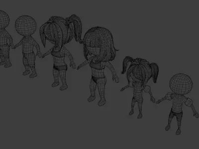 Stickman Pack 1 Swim Suit Stickmen Lowpoly 6pcs Rigged Low-poly 3D model