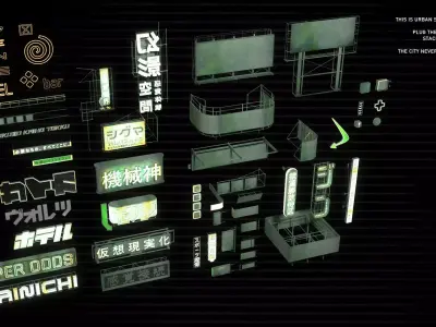 Cyberpunk Billboards Signs Set 3D model